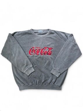 Coca Cola Vintage 100% cotton Men's Gray embroideryCrewneck Sweatshirt Red